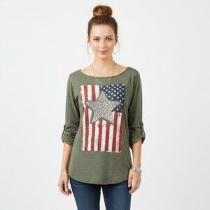 American Flag Embellished Short Sleeve Graphic Tee Shirt